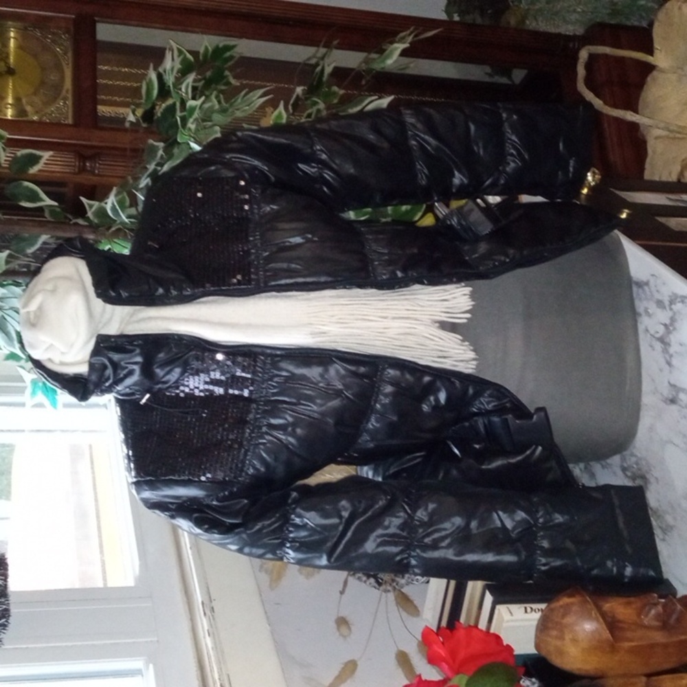 Sean John Black Peplum Puffer Coat